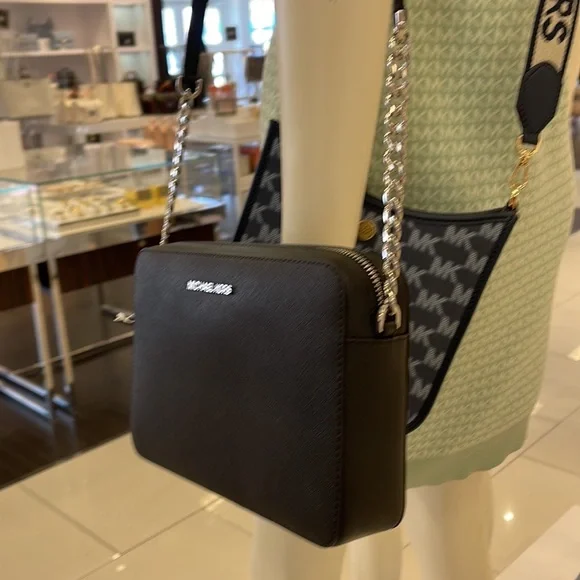 Michael Kors Jet Set Item Large East West Zip Crossbody Leather Black - Picture 14 of 16